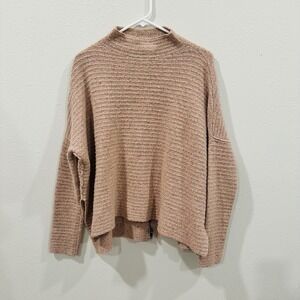 Free People Mock Neck Marled Knit Oversized Sweater Full Zip Back Dusty Rose